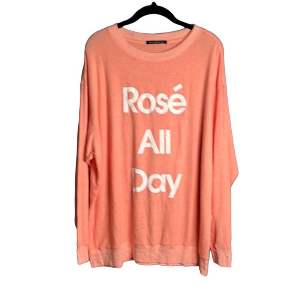Wildfox Pink Long Sleeve Crewneck Sweatshirt Rose All Day Graphic Size XS